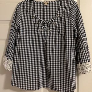 Navy Blue Checkered Blouse